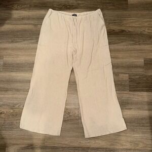 Sweet Lovely Jen Beige Linen Wide Leg Pants Elastic Waist Casual 3XL